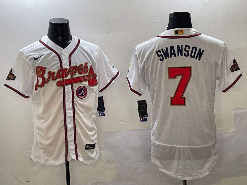 Men Atlanta Braves 7 Swanson White Gold Elite 2025 Nike MLB Jersey style 2
